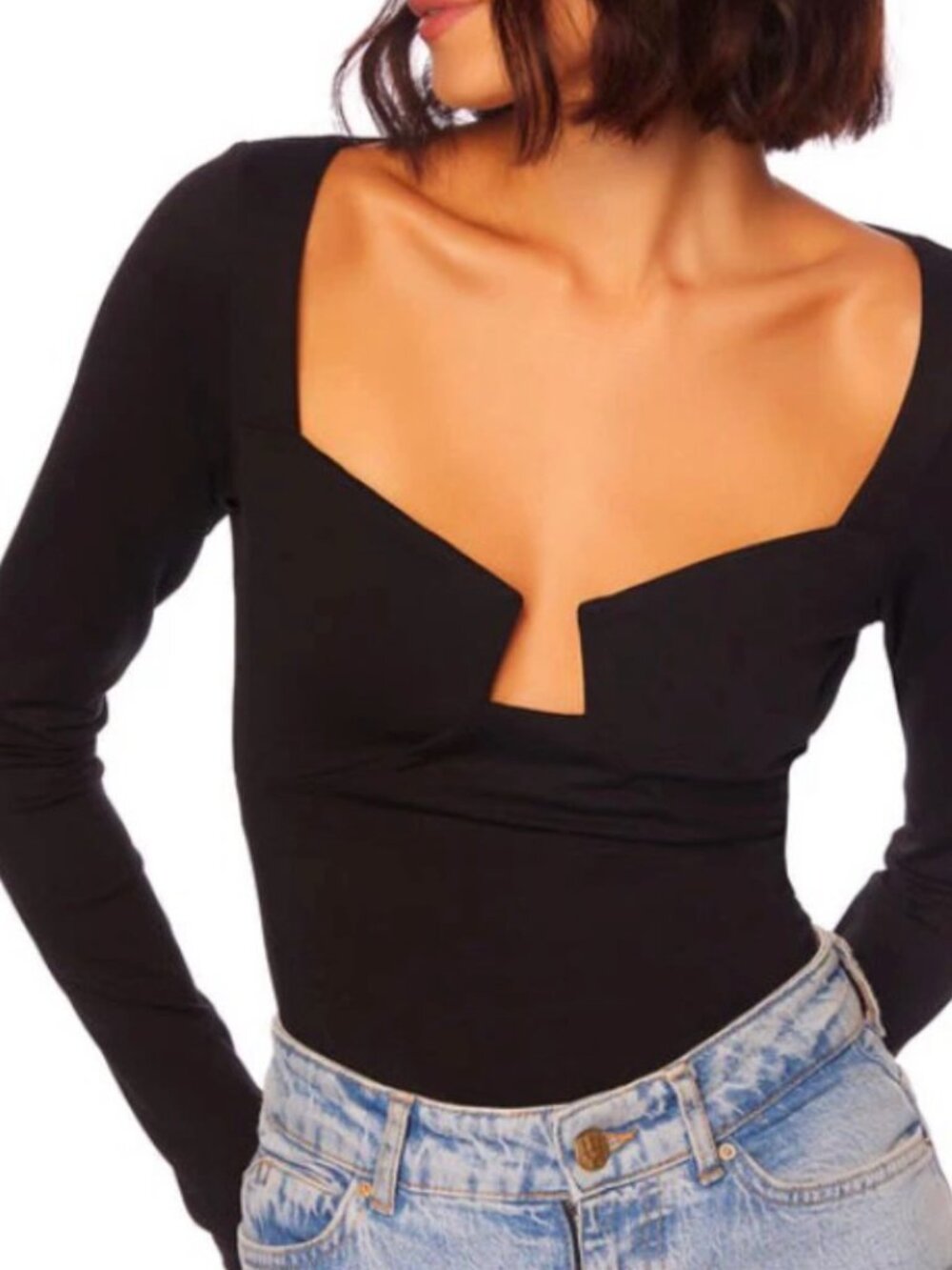 Susana Monaco Square Long Sleeve Top Size Large